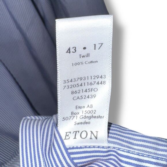 Eton Contemporary Blue Bengal Striped Twill Semi Spread Dress Shirt XL 17 - Picture 7 of 9